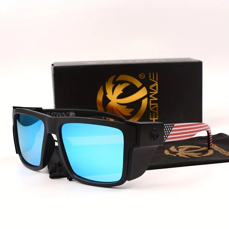 HEATWAVE Men's Luxury Square Fashion Glasses- Large Rectangular PC Lenses, Blue Light Protection, Anti-Glare for Driving and Computer Use- Non-Prescription Glasses with Case(Black/Blue)