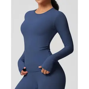 Women's Solid Long Sleeve Sports Tee, Casual Comfy Breathable Quick Drying T-shirt for Gym Workout, Ladies Sportswear for All Seasons