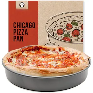 Chicago Deep Dish Pizza Pan 12 Inch, Hard Anodized  Pizza Pan for Oven, Pre-Seasoned Bakeware Kitchenware, Non-Stick Round Pizza Pans (12-Inch)
