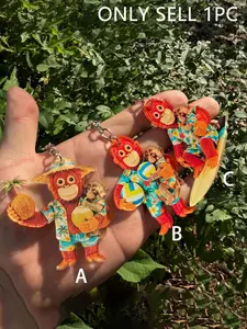 2D Flat Acrylic Beach Monkey Keychain, Cute Cartoon Design, Perfect Summer Gift, Lightweight, UV Resistant, Ideal for Bags and Keys