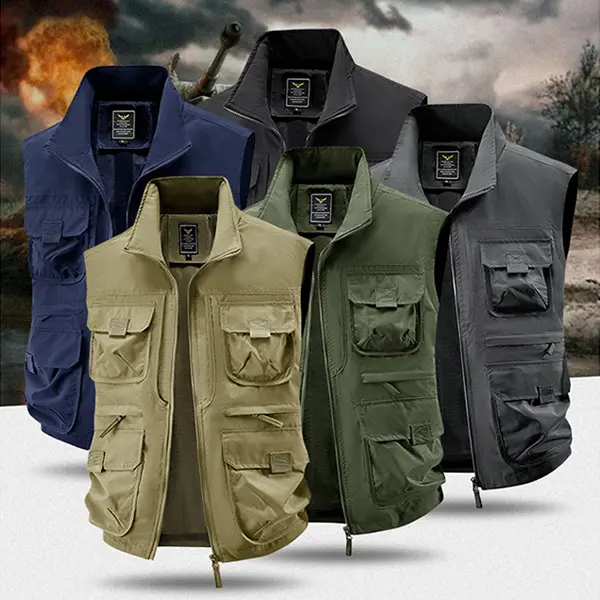 Men's trendy fashion personality versatile tooling vest - a variety of colors to choose from, multi-pocket design, durable waterproof fabric, a must for outdoor and hunting