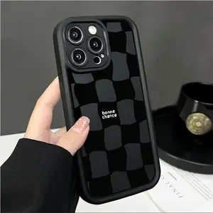 Black Grid Stylish Pattern Case for iPhone 16 15 14 Pro Max 13 12 11 XR XS Plus Shockproof Full Camera Protection Durable slim Silicone Cover