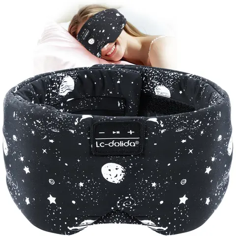 LC-dolida Luxury 3D Bluetooth Sleeping Eye Mask Headband - Starry Sky Eye Mask - Black, Smooth Milk Silk Smart Fabric, Ultra-Thin Stereo Speakers, Adjustable, Portable, Side Sleeper Safe, 15h Playtime, Great for Side, Back, Belly Sleepers, Ideal Gift