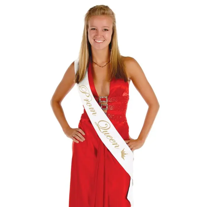 Beistle Prom Queen Sash, Elegant Classic White Satin Accessory for Brides, Formal Occasions, and Evening Events, Reputable Brand