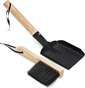 Ash Shovel & Hearth Brush Set - Fireplace Tools Set, Fire Pit Tools, Hearth Tidy Set, Metal Brush Pan Set Made of   & Coco Bristles - Wider Scoop