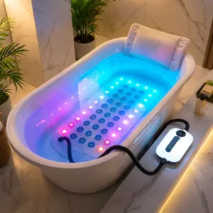 Mother’s Day Sale, Perfect Gift for Mom,TK Exclusive Spa Magic Multicolor LED Experience 49in/44in Portable Spa Bubble Bath Massager Full Body Waterproof Mat for Bathtub 6-Speed Bubbles Remote Control Non-Slip Suction Cups for Home Relaxation