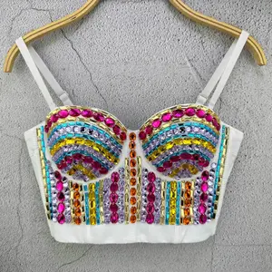 Corset Tank Tube Halter Tops Bra Blusas Short Beading Hand-Stitched Rhinestone Glisten Colorful Weighted Vests Woman Sexy Clothes Girls Summer Spring  Elevated Going Out Tops Wedding Party Blind Date Stage Party Shaper Ladies Crop Tank Halter Tube Top