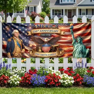 Custom Outdoor Banner, Personalized America 250th Anniversary Banner, 250th Birthday USA Flag Banner, Patriotic Family Decor