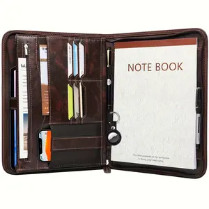 Zippered Business Organizer with 12.9" Tablet Sleeve And 7" Phone Pocket, Dark Brown Resume File Folder for Men And Women, Document Storage |   Stylish Design |   Secure Zipper Closure, Gift, Christmas