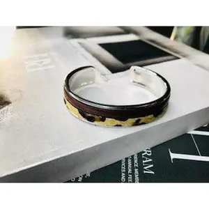 Tiger Print Brown Leather Cuff 10mm Bracelet
