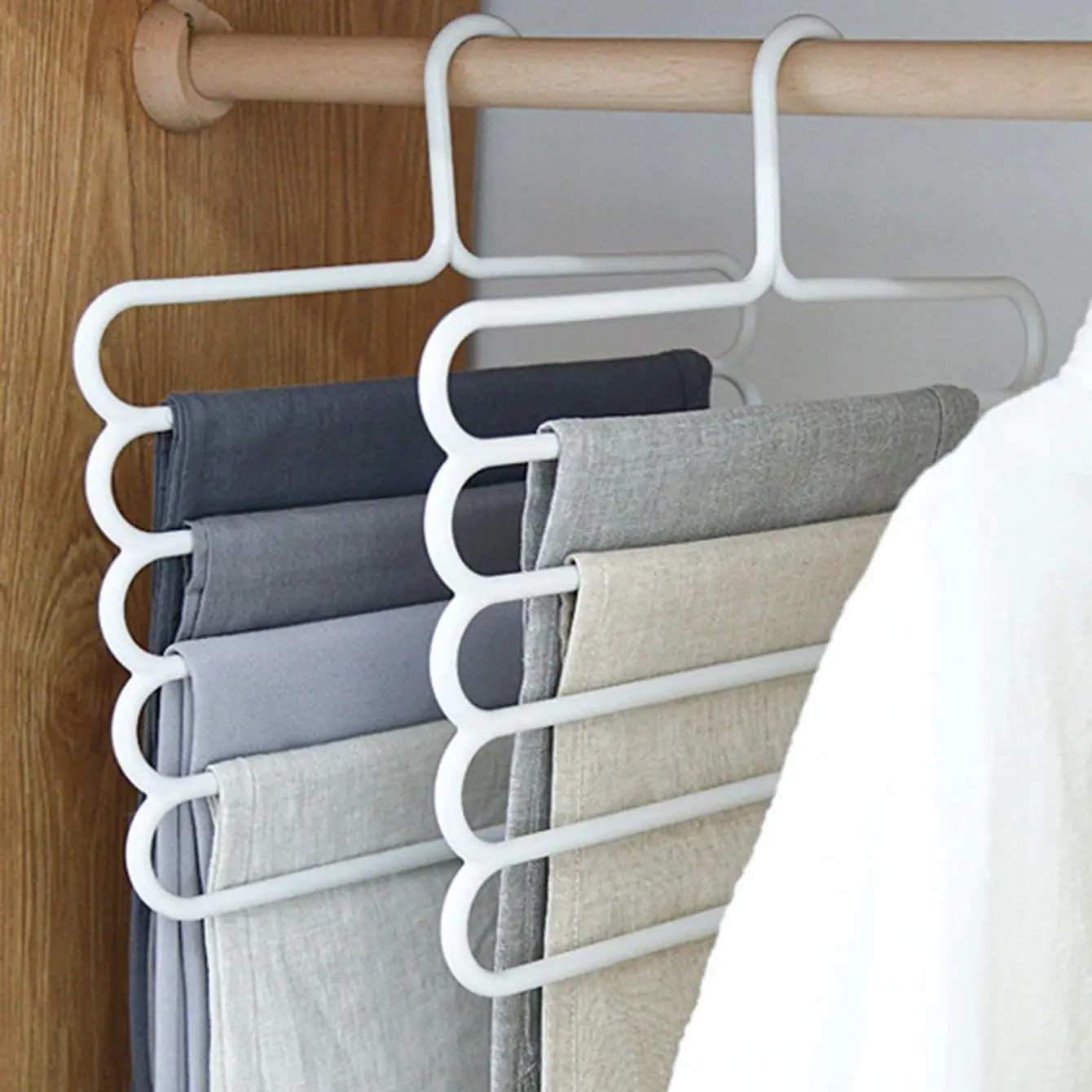 Room OrganizerMulti-layer Pants Hangers, 1 Count Plastic Space Saving Pants Hanging Rack for Closet, Home Organizer Supplies, Home Accessories