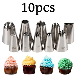 10 pcs Stainless Steel Frosting Piping Kit Cake Decorating Tips Baking Tools with 50 Disposable Pastry Bags For Cookies Cupcake Decorating