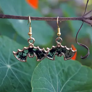 Gold Bat Coal Dust Earrings, Real Coal Dust, Black Bat Earrings,  Halloween Earrings, Gift for Bat lover, Spooky Earrings, Coal Bat