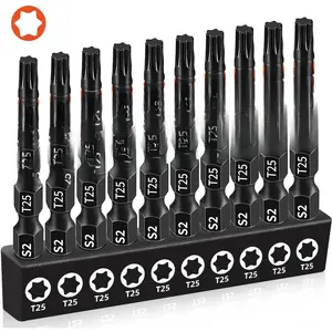 10-Pack T25 Torx Bits for Impact Driver- Torx Bit Set 2'' Long, Profession Star Bits Set,  T-25 Torx Bit, S2 Alloy Steel Torque Bits, T Bit Set 1/4'' Hex-Shank, Star Drill Bit Set, T25 Bit