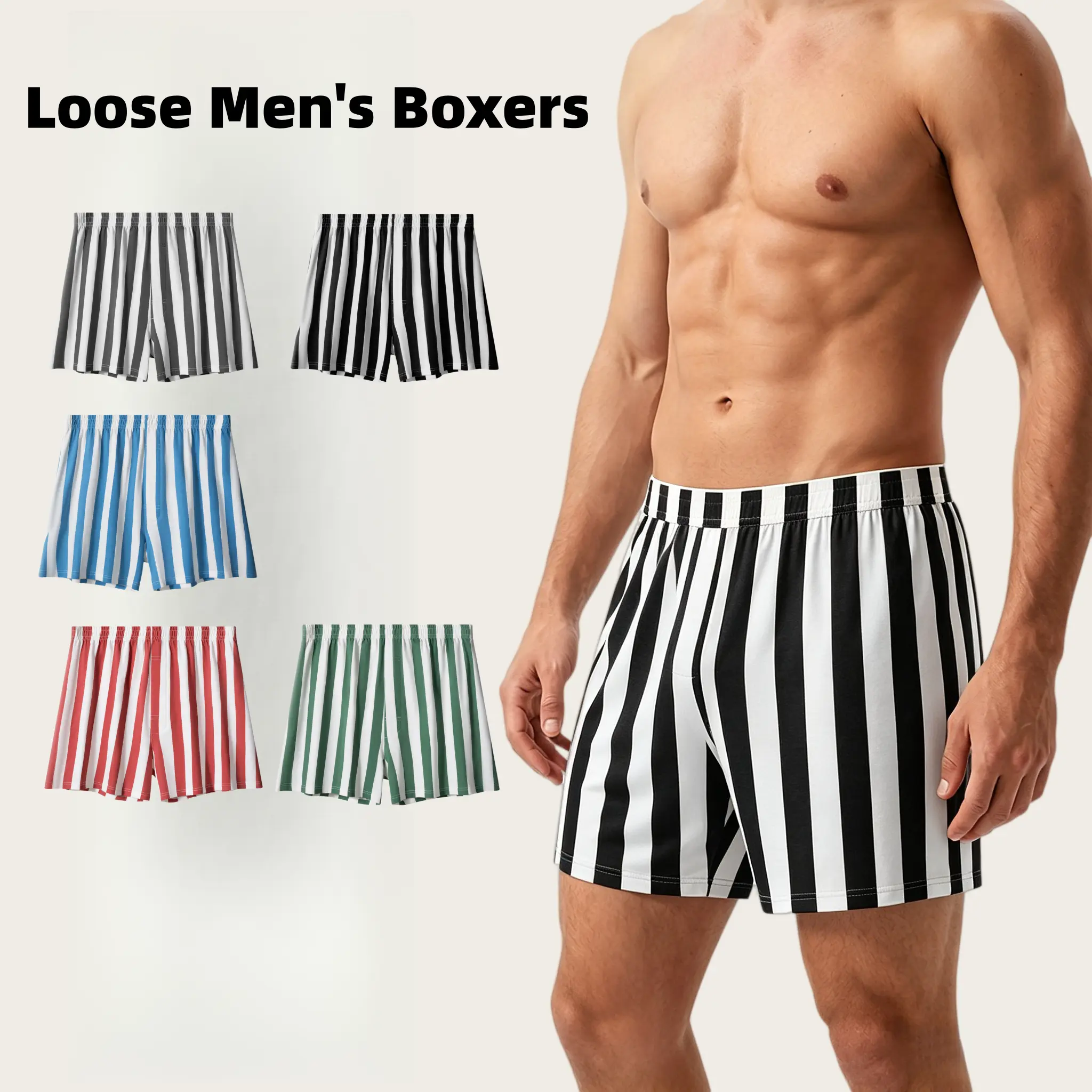 Men's Underwear 5-Pack Pure Cotton Bamboo Rayon Loose Extended Large Size Striped Printed Sports Boxers Breathable Seamless Comfy Open Crotch Stretch, Menswear, Stretchable, Boxer Brief, Shorts