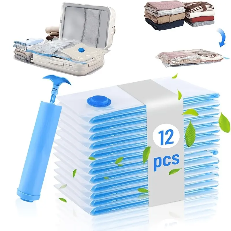6/12 Vacuum Compression Bags, Travel Storage Bag with Hand Pump, 30.1x40.1cm, Ideal for Travel, Camping, Hiking, Dormitory Storage