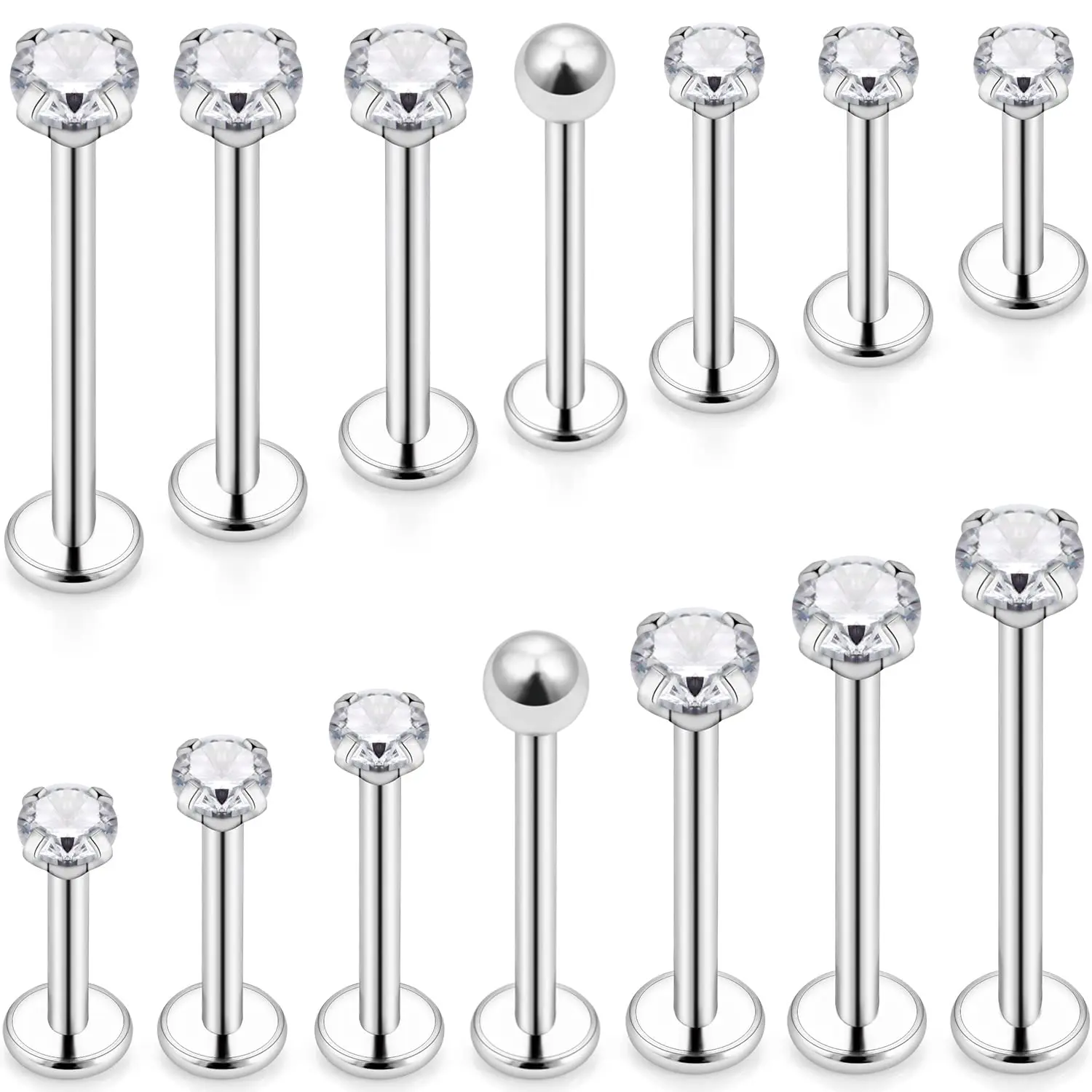20g 16g 14g Different Sizes Lip Labret Monroe Medusa Rings Stud Steel Long Cheek Dimple For Women Men Bar Length 6mm-19mm