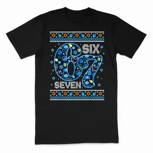 Hanukkah 67 Festive Dreidel Ugly Sweater Jew Six Seven 6 7 T-Shirt Casual Short Sleeve Round Neck T-Shirt