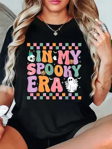 100% Cotton T shirts In My Spooky Era Cute Ghost Halloween Costume Girl Women Kid T-Shirt Breathable & Comfort Fit Tee Women,Short Sleeve Crew Neck Top for All Seasons,Graphic Tees Women Tops