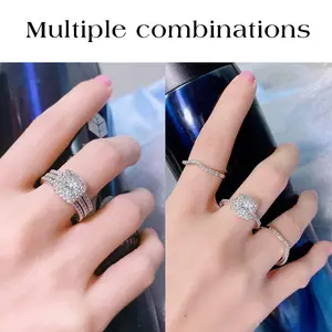 GEMSME 1.5 CT Round Cut Classic Three-in-One 3 Pieces Set Halo Wedding Engagement Promise Eternity Opal Ring for Women Mother Day Birthday Christmas Gift R-0969  Halo Ring Bridal Ring Set