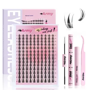 ArmyBeauty Manga C Curl Wet Look DIY Lashes Extension kit, 8-18mm 140 Pcs Fairy Style Lash Clusters,  Waterproof Lash Bond+Seal+Remover+Tweezer, Longlasting Anime Style Lashes, Eyelashes Extensions Gift