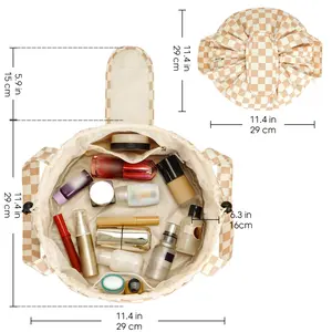 1pc SPORTSNEW Unisex Polyester Barrel Drawstring Makeup Bag, Full Open Design, Large Capacity, Portable Beauty Essentials, Mesh Pocket, Easy Carry, Lightweight, Unscented, Random Printing