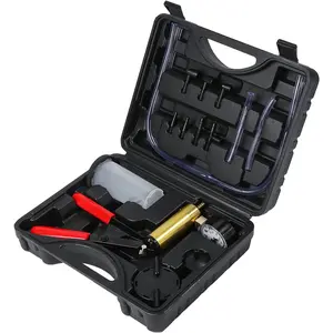 2 in 1 Brake Bleeder Kit with Hand Vacuum Pump with Gauge Adapters Automotive Brake Fluid Bleeding Set with Protected Case for Car Truck (Black)