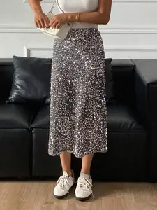 High Waist Fitted Sequin Patchwork A-Line Midi Skirt Womenswear, Sweet Cool Elegant Atmosphere, Perfect for Trendy Parties, Light Social Events, Fashion Evening Dresses
