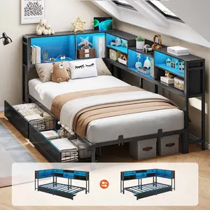 Twin XL Size Daybed with Charging Station and LED Lights Black