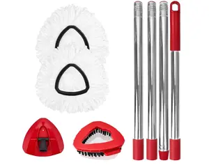 Spin Mop Replacement Set for O-Ceda EasyWring 1-Tank System, Includes 2 Mop Head Replacement, 1 Mop Handle (30-58in Adjustable 4-Section Pole), 1 Scrubber Head, 1 Spin Base