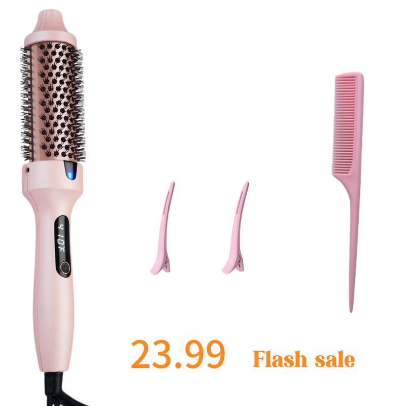1.5inch Blowout Brush, Ionic Anti-Frizz Hair Curling Thermal Brush Curlingiron Hot Comb perfect for a quick style Fluffy Not damaging hair quality Rechargeable Heated Curler