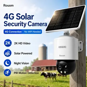 Rouom 4G LTE Solar Security Camera Outdoor Wireless Solar , 2K Night Vision, No WiFi Needed, Built-in SIM & Storage, PIR Human Detection, 2-Way Talk, IP66 Waterproof for Home, Farm Surveillance Cameras Kit，360° cámara mini