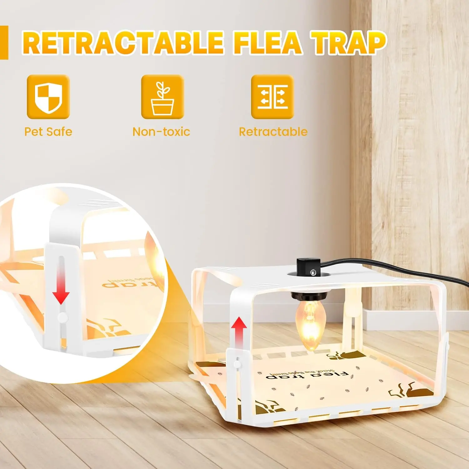 2 Pack Indoor Flea Trap with LED Light | 4 LED Bulbs + 10 Sticky Refills for Bed Bugs | Non-Toxic, Kids & Pets Safe | Electric Flea Killer for Dogs & Cats | Refillable Anti-Flea Control Trap