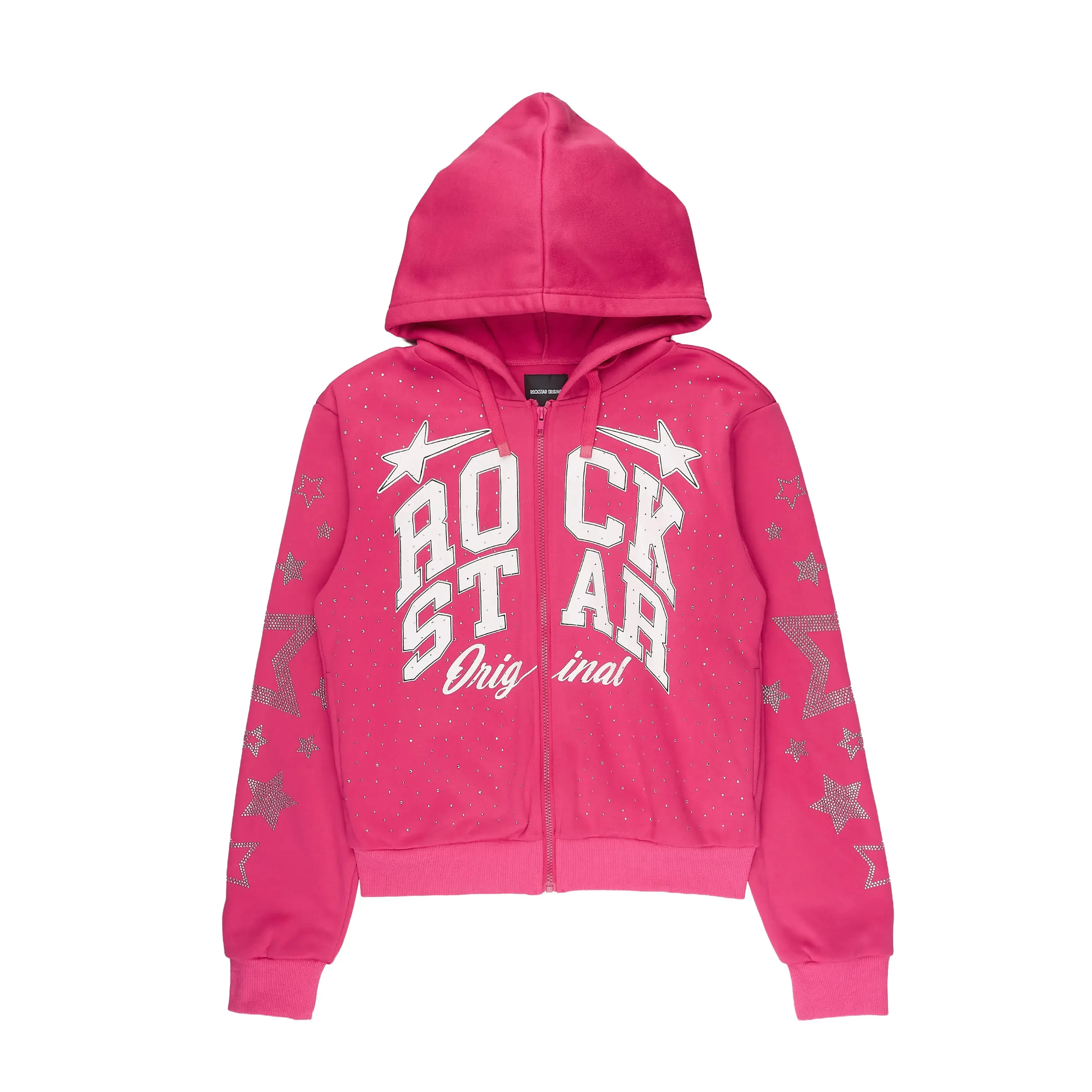 Flaveya Pink Rhinestone Zip Up Hoodie Flaveya Pink Rhinestone Zip Up Hoodie
