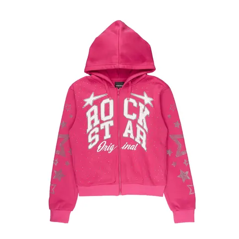 Flaveya Pink Rhinestone Zip Up Hoodie