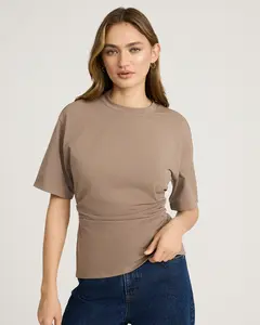 Express Stretch Cotton Short Sleeve Ruched Waist Tee