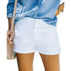 Women's Casual Stretch Denim Jean Shorts with Button Pockets for Summer