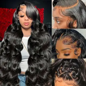 Sarhair 13x6 HD Transparent Lace Front Wigs Human hair Pre Plucked 200 Density Brazilian Body Wave Frontal Wigs Human Hair with Baby Hair Natural Hairline Natural Black Color SummerVibes