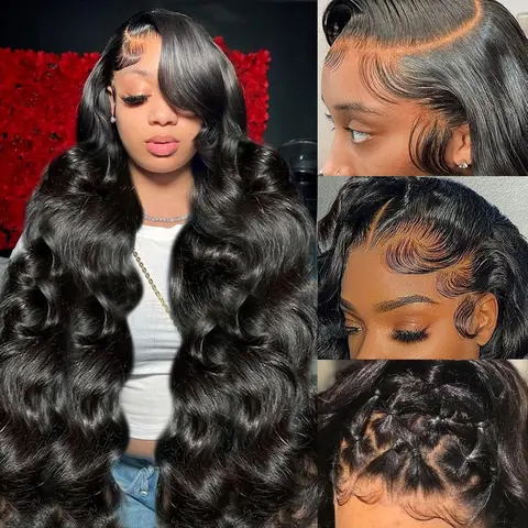 Sarhair 13x6 HD Transparent Lace Front Wigs Human hair Pre Plucked 200 Density Brazilian Body Wave Frontal Wigs Human Hair with Baby Hair Natural Hairline Natural Black Color SummerVibes