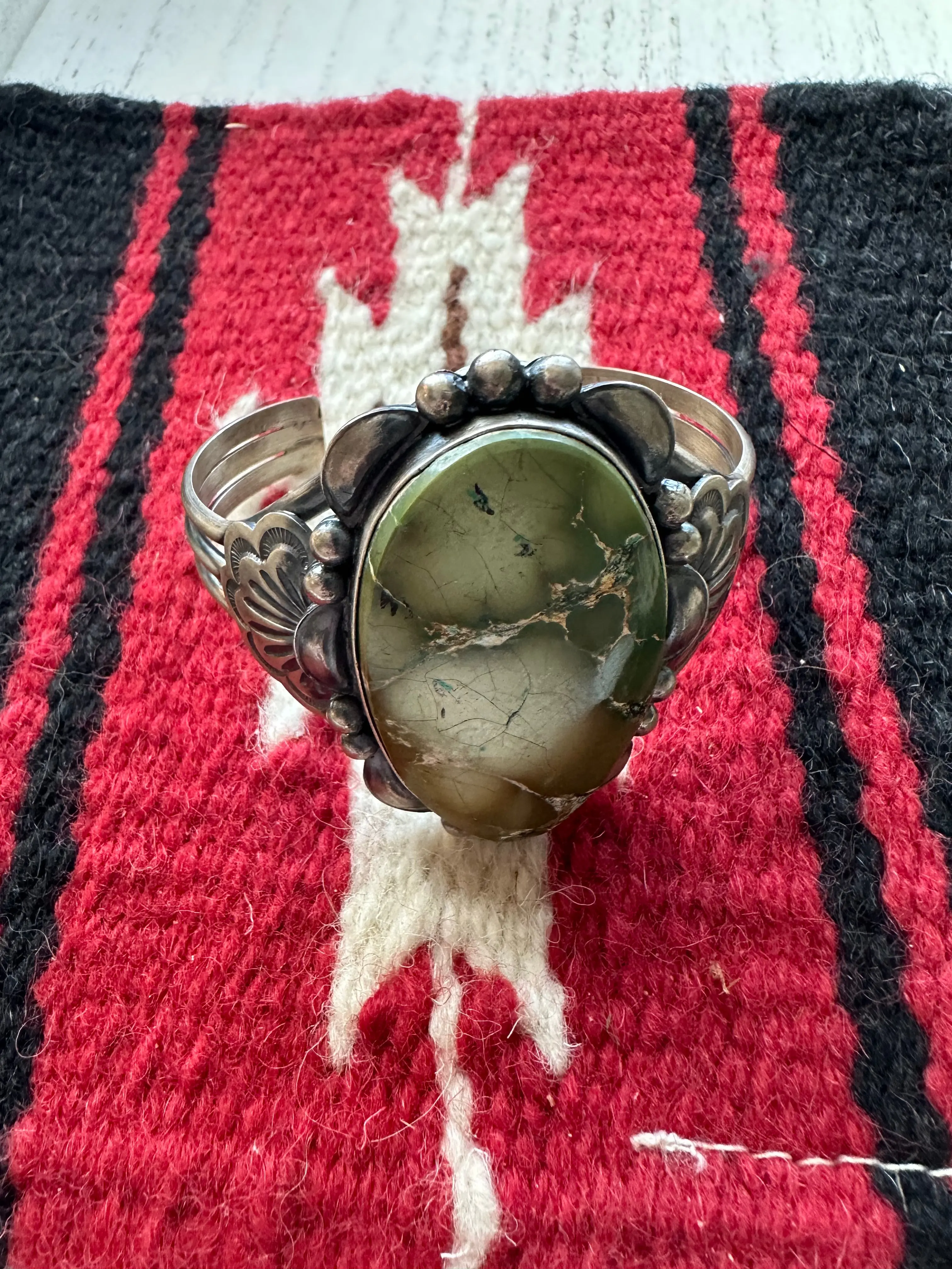 Handcrafted Sterling Silver & Royston Turquoise Cuff Bracelet By Mary Ann Spencer