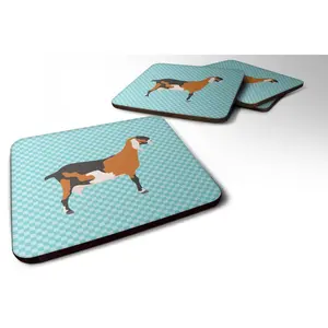 Carolines Treasures  Anglo Nubian Goat Blue Check Foam Coaster, Set of 4