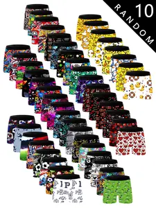 10-Pack Soft Comfortable Briefs, Breathable Multi-Color Mix, Fitted Design, Fun Cartoon Pattern, Daily Wear Underwear, Fashionable Lightweight