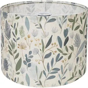 Drum Lamp Shade 13 x 13 x 10 inch, Sage Green Botanical Print Linen Lampshade Replacement for Table Lamps & Floor Lamps, E26 E27 Compatible Spider Fitter Lamp Shade for Bedroom Living Room