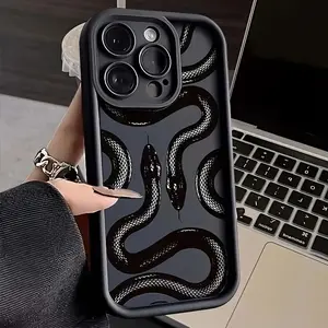 TPU material fully protective phone cases with black snake-eye design to prevent falls, compatible with  iPhone 16, 15, 14, 13, 12, 11, XR, Pro, Plus, and Pro Max