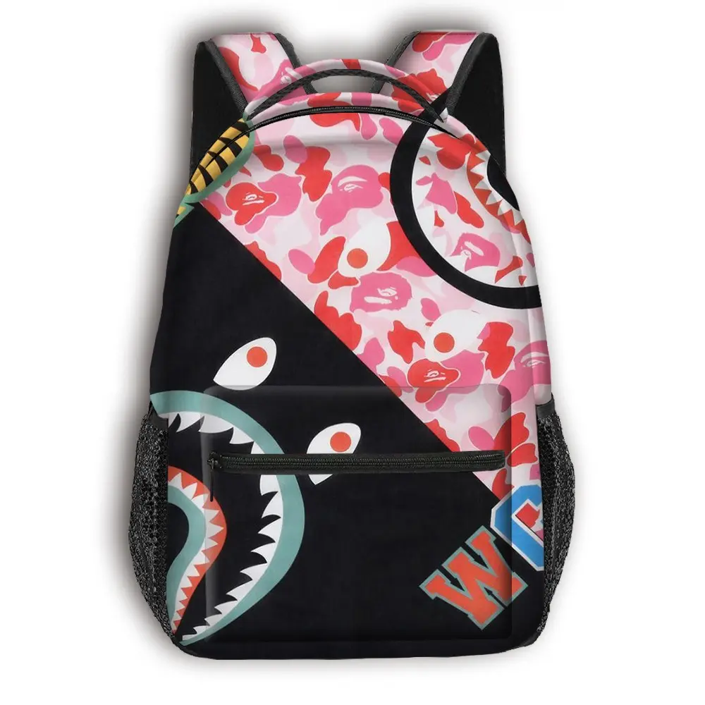 Colorful Camo Shark Mouth Backpacks 3D Print Travel Laptop Daypack Bookbag Fashion Durable for Men and Women
