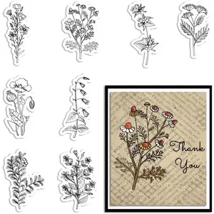 Spring Flowers Leaves Clear Stamps for Card Making and Journaling, Daisies Flowers Silicone Stamps Plants Leaf Rubber Stamps for Scrapbooking DIY Cards Album Crafts Supplies