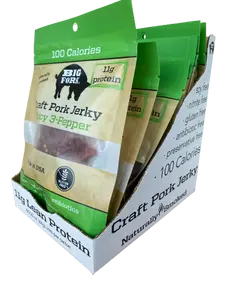 Big Fork Brands Craft Pork Jerky - 1 Case, 8 Packs, 2.25 oz Each - Paleo Keto Friendly - 11g Protein - Natural Dried Snack - Made in USA