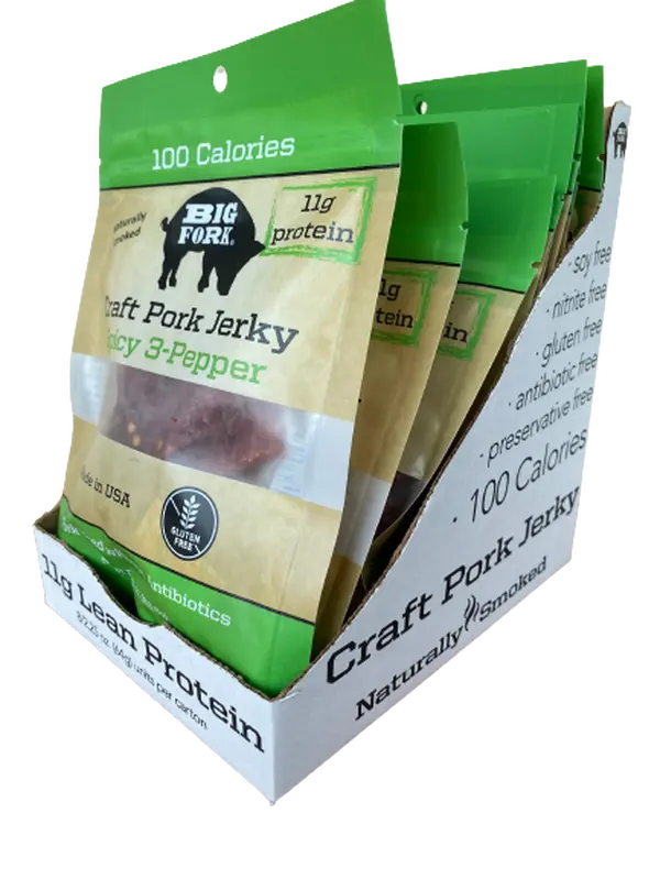 Big Fork Brands Craft Pork Jerky - 1 Case, 8 Packs, 2.25 oz Each - Paleo Keto Friendly - 11g Protein - Natural Dried Snack - Made in USA