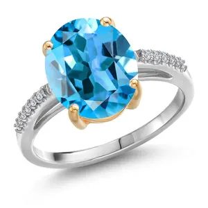 Gem Stone King 3-6 Cttw Gemstone Birthstone and White Lab Grown Diamond Engagement Ring | Oval 12X10MM | 925 Silver and 10K Yellow Gold | Wedding Anniversary Promise Ring For Women