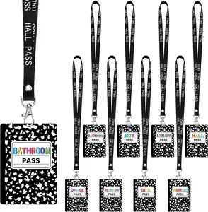 6/16 Pcs Teacher Back to School Hall Pass Set with Lanyard Bulk,Teacher Must haves Gifts,Wooden PVC Waterproof Unbreakable Hall Passes for Elementary Middle School Classroom Bathroom Student Management First Day of School Welcome Party Gifts